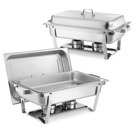 VEVOR Rectangle Chafing Dish, 9 Qt 2 Pack Stainless Steel Chafing Dish, Food Warmer Chafer Complete Set with Hollow Handle, 1 Food Tongs, Lid