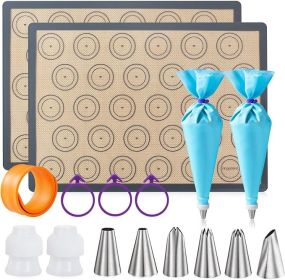 Macaron Silicone Baking Mats Kit (16pcs set) Macaroon Baking Mat Set of 2 Half Sheet Macaron Silicone Mat Nonstick Macaron Mat Sheet,6 Piping Tip