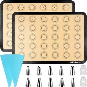 Silicone Baking Mat Set, 16.5" x 11.42" Macaron Mat, Non-Stick With Tools, 2 Pack Food Safe, Reusable for Oven, Cookie, Bread