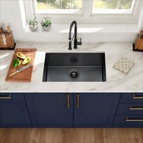 Classic Rectangular Gunmetal Black Undermount Kitchen Sink - 16 Gauge Single Bowl with Drain Assembly (size: 33" Gunmetal Black + Stainless Steel)