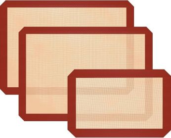 Silicone Baking Mat, 3 Pack Reusable Baking Mat, Non-Stick, Food Safe Silicone Mats for Baking, Oven Baking Sheet for Making Cookies, Macaroons, (Color: Red)