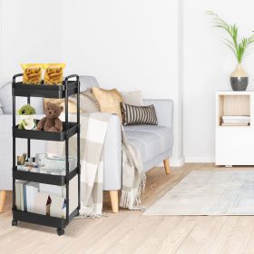 Rolling Utility Cart Movable Storage Organizer with Drawer Lockable Wheels 360 Degree Rotatable Hallow Design for Bedroom Bathroom Kitchen (Color: BLACK, Tier: 4 Tier)